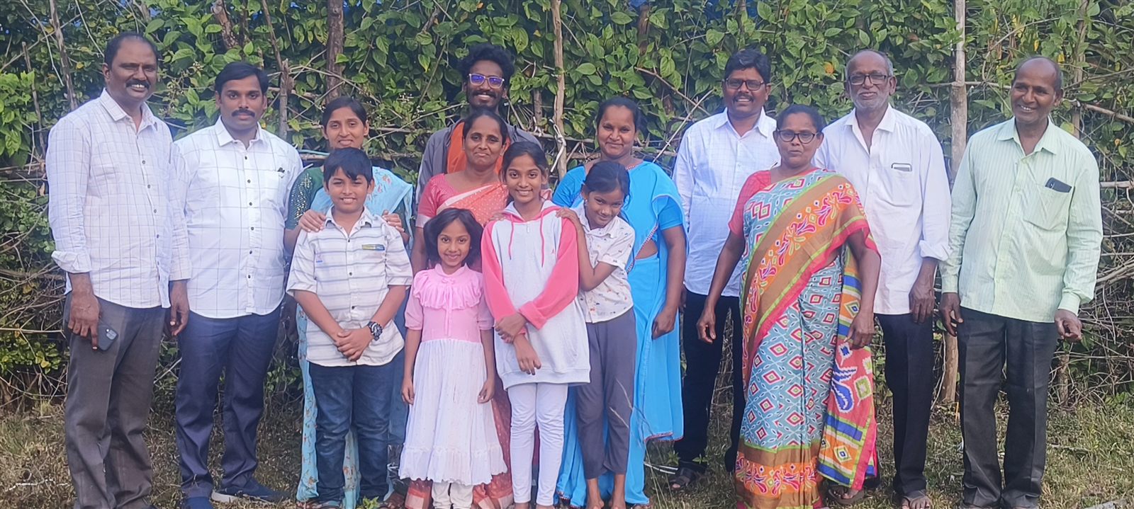 Church community families and elders gathered in warmth and unity
